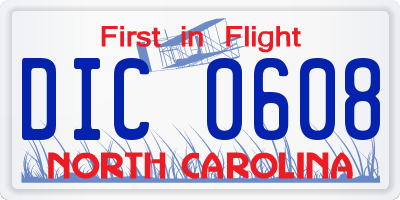 NC license plate DIC0608