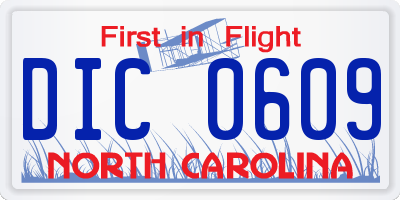 NC license plate DIC0609