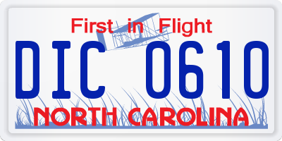 NC license plate DIC0610