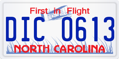 NC license plate DIC0613