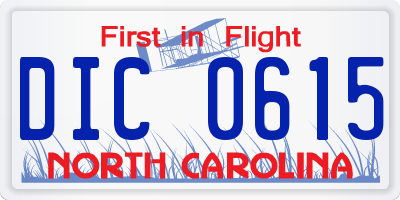 NC license plate DIC0615