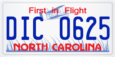 NC license plate DIC0625