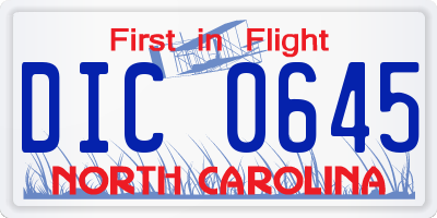NC license plate DIC0645