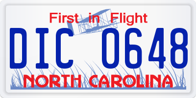 NC license plate DIC0648