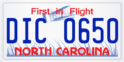 NC license plate DIC0650