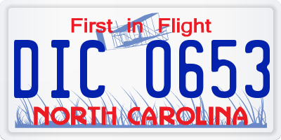 NC license plate DIC0653