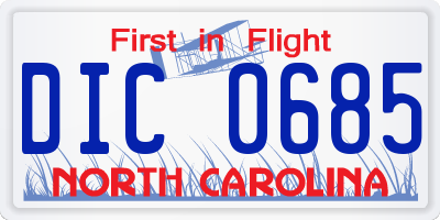 NC license plate DIC0685