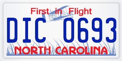 NC license plate DIC0693