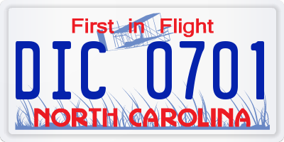 NC license plate DIC0701