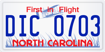 NC license plate DIC0703