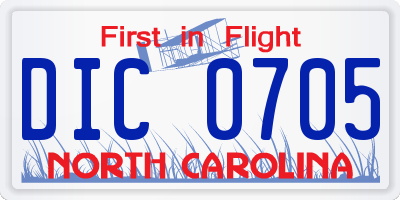 NC license plate DIC0705