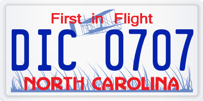 NC license plate DIC0707