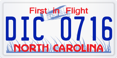 NC license plate DIC0716