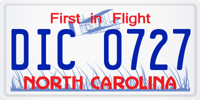 NC license plate DIC0727