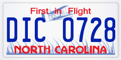 NC license plate DIC0728