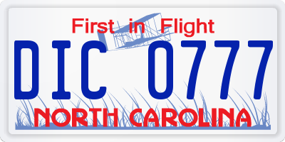 NC license plate DIC0777