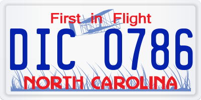 NC license plate DIC0786