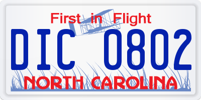NC license plate DIC0802