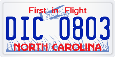NC license plate DIC0803