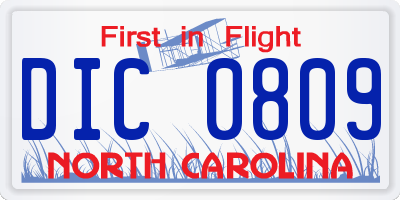 NC license plate DIC0809