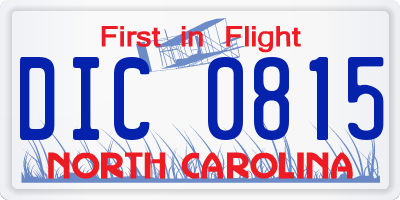 NC license plate DIC0815