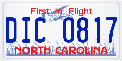 NC license plate DIC0817
