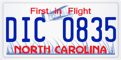 NC license plate DIC0835