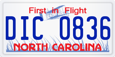 NC license plate DIC0836