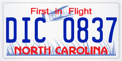 NC license plate DIC0837
