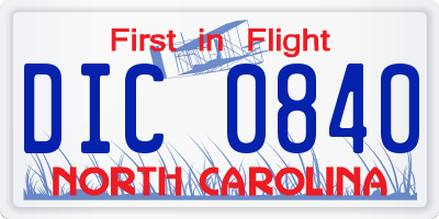 NC license plate DIC0840