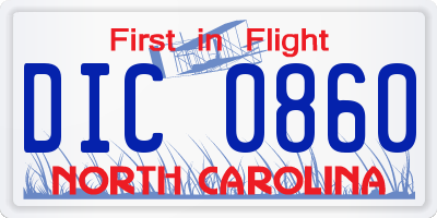 NC license plate DIC0860