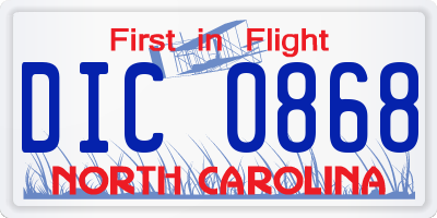 NC license plate DIC0868