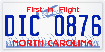 NC license plate DIC0876