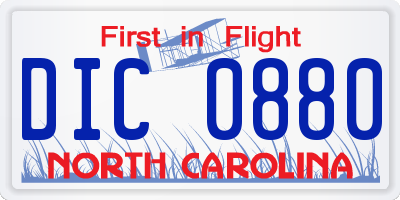 NC license plate DIC0880