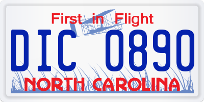 NC license plate DIC0890