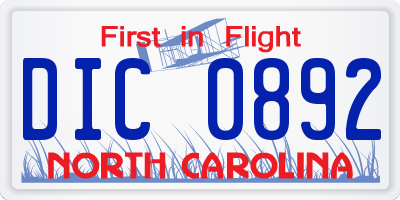 NC license plate DIC0892