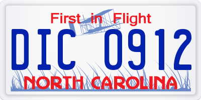 NC license plate DIC0912