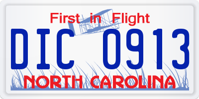 NC license plate DIC0913
