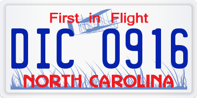 NC license plate DIC0916