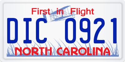 NC license plate DIC0921