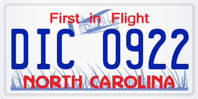 NC license plate DIC0922