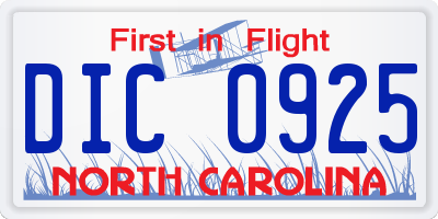 NC license plate DIC0925