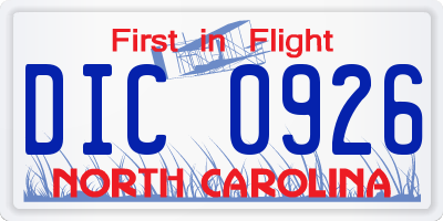 NC license plate DIC0926