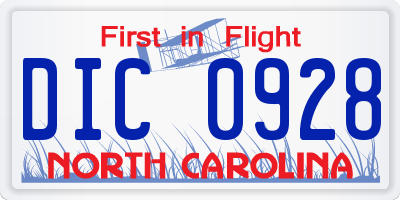 NC license plate DIC0928
