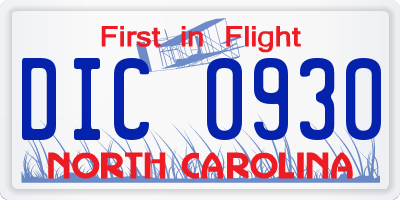 NC license plate DIC0930