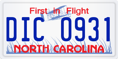 NC license plate DIC0931