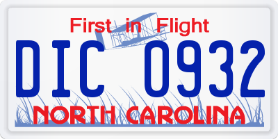 NC license plate DIC0932