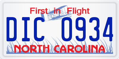 NC license plate DIC0934