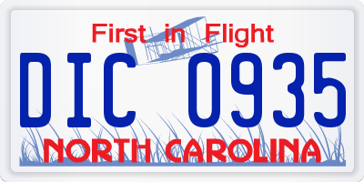 NC license plate DIC0935