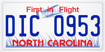 NC license plate DIC0953